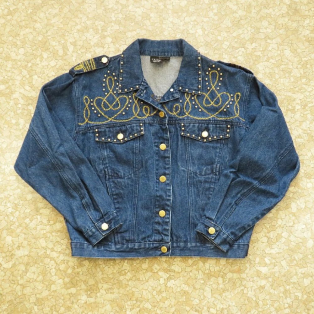 Womens 90s Vintage Jean Jacket Size 8 Petite Embellished